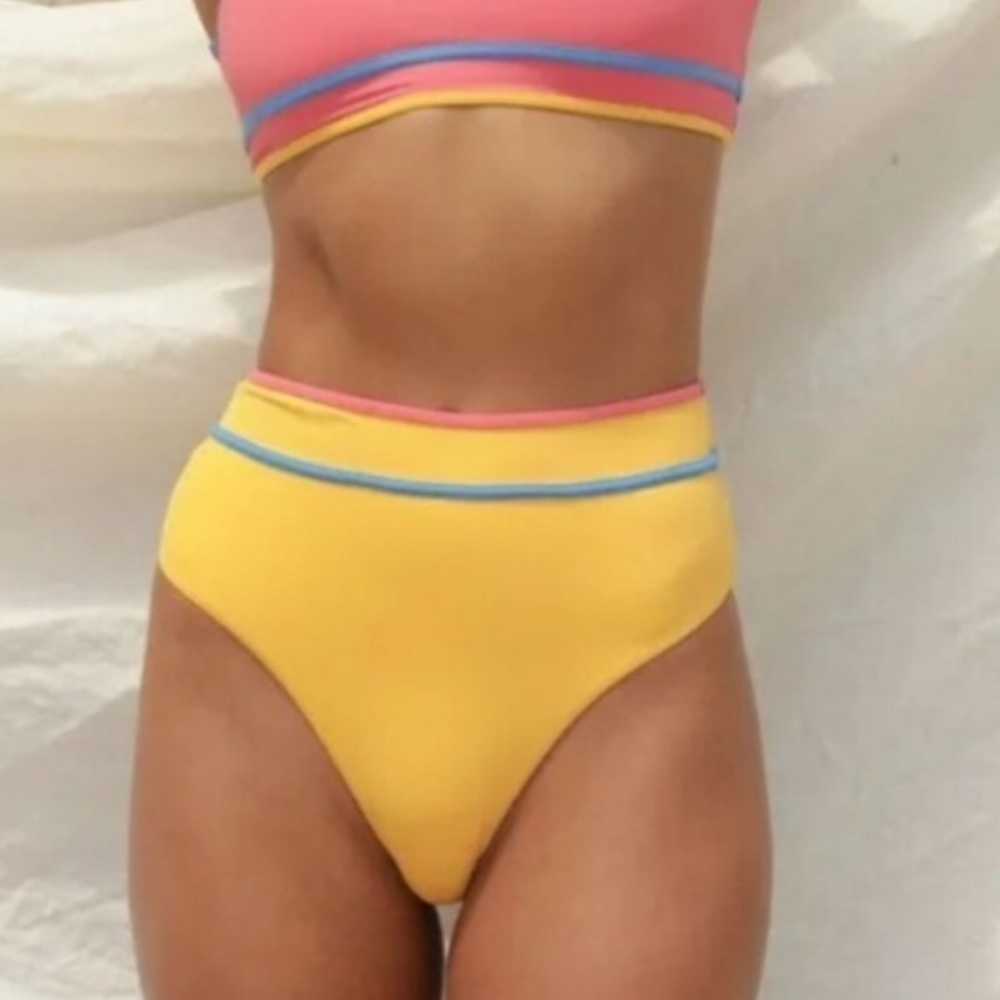 Nwt Stone Fox Swim X Free People Yellow Bikini High Rise Bottom Retro 90s Size S